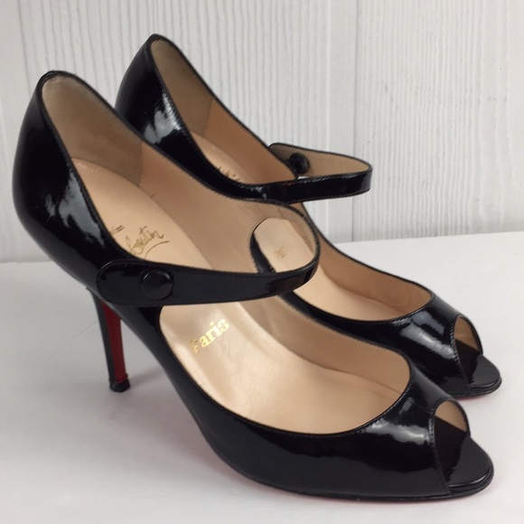 Christian Louboutin Shoes - Louboutin Patent Black Mary Jane Peep Toe Heels 7